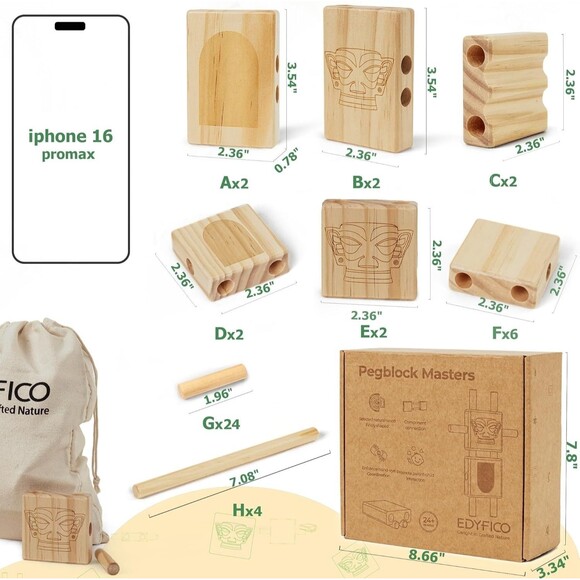 Wooden Blocks for Kids 44pcs STEM Montessori Blocks Loose Flexible Connections - Picture 3 of 15